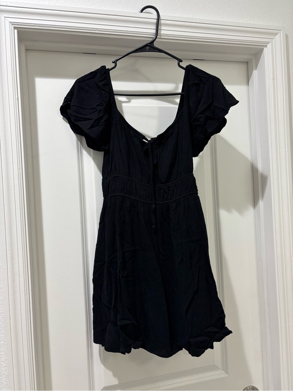 Rewind Black Short Puff-Sleeve Mini Dress